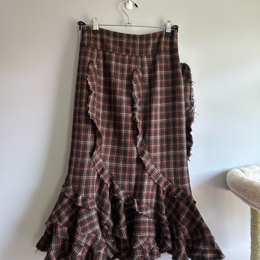Brooklyn Industries Brown Cream Maxi Trumpet Skirt